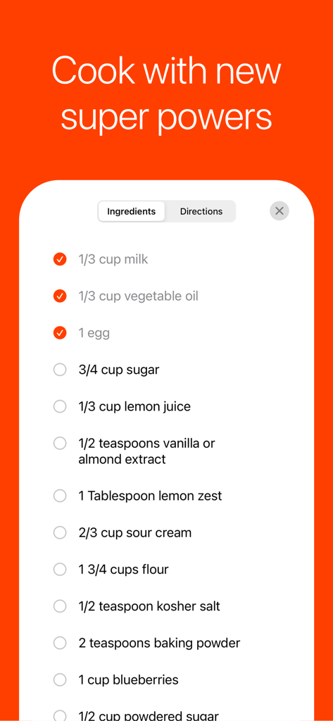 Umami app cook mode showing an interactive checklist of ingredients for a recipe