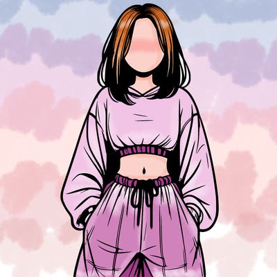 realistic girl faceless with baggy pants and a crop top