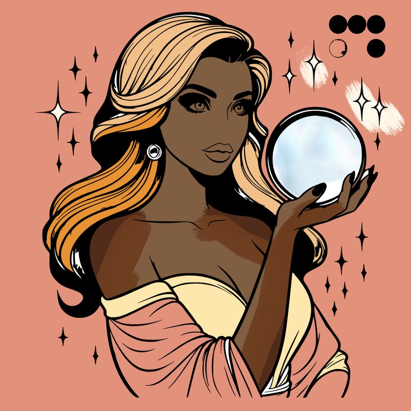 realistic woman holding a crystal ball