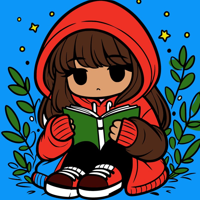 girl in oversized hoodie reading a book