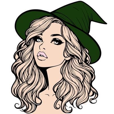 realistic witch girl with wavy hair and lips