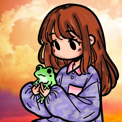 girl with long hair and a oversized shirt. and she is holding a frog