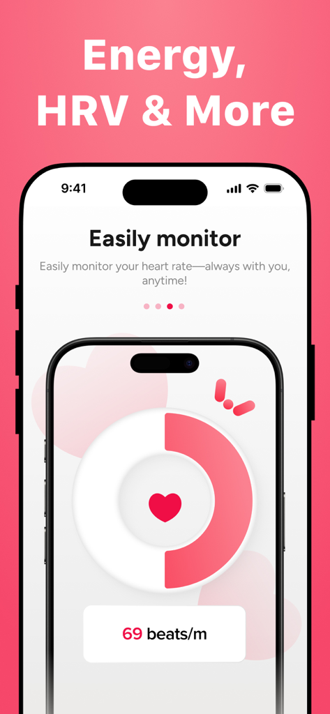 Heart Rate Monitor Pulse - iPhone app screen showing heart rate measurement and HRV tracking features