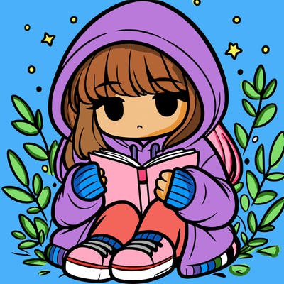 girl in oversized hoodie reading a book