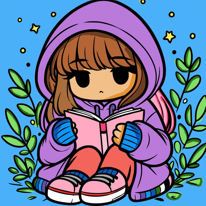 girl in oversized hoodie reading a book