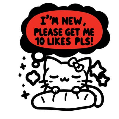 kitty taking a nap dream talking and saying "i'm new, please get me at least 10 likes pls!!"