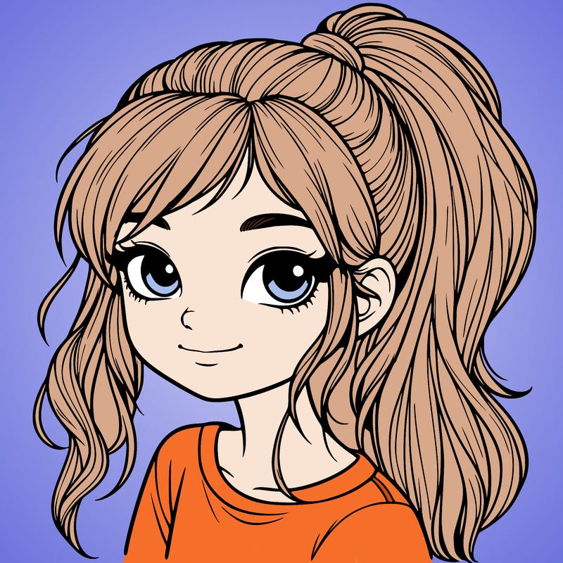 realistic girl with ponytail