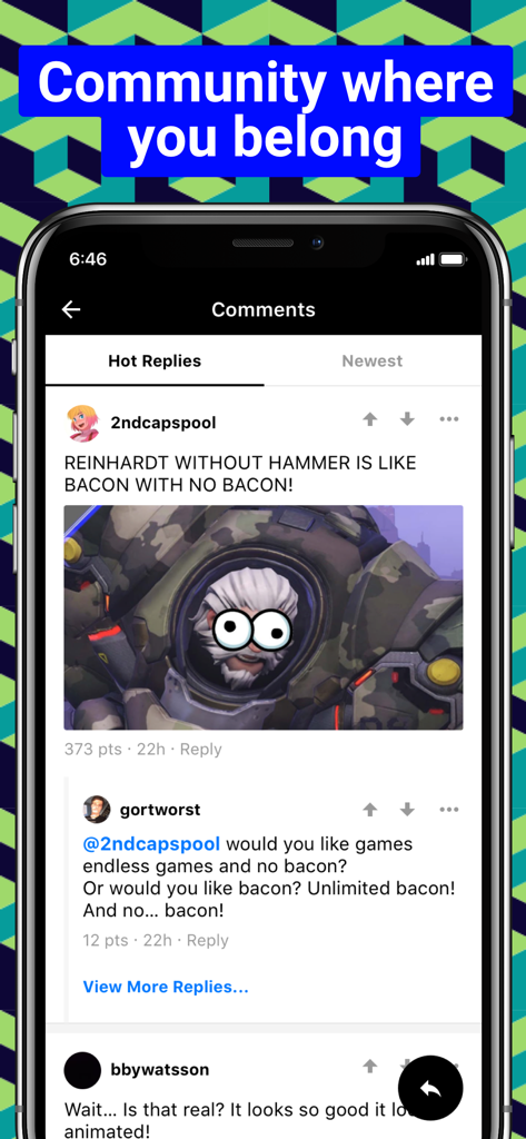 9GAG app screenshot displaying the comment section and a gaming meme to highlight community interaction