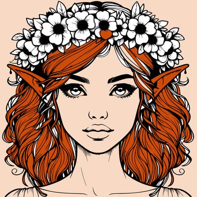 realistic female elf with flower crown