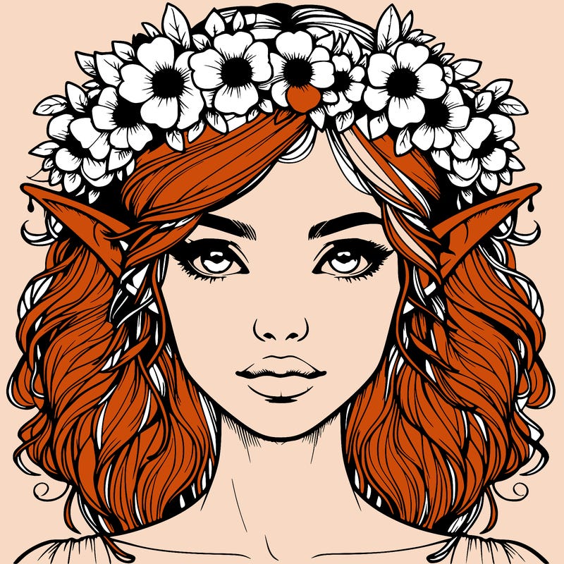 realistic female elf with flower crown