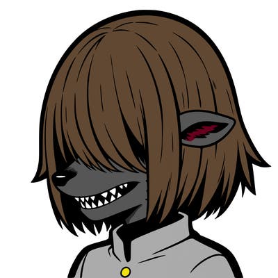 sharp teeth deer man with bob haircut