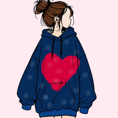 realistic girl with a oversized sweatshirt on and a bun