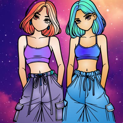 two girls with crop top with baggy pants