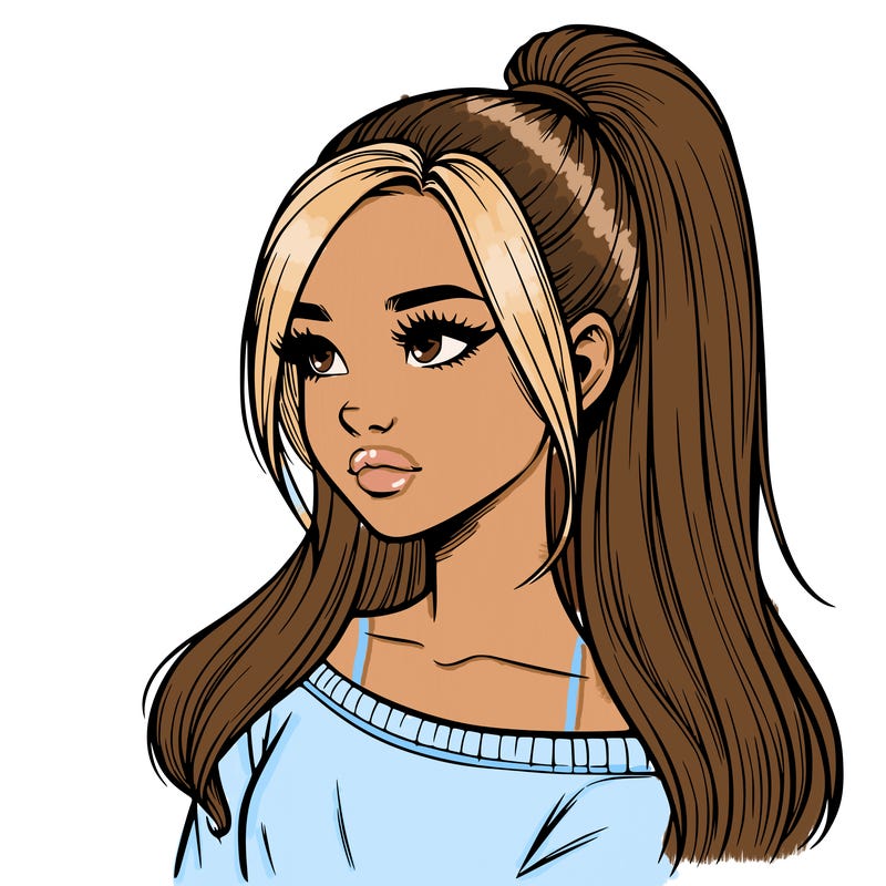 realistic girl with a high ponytail