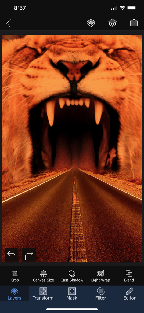 Superimpose X - A surreal photo edit in the Superimpose X app showing a highway leading into a roaring lion's mouth