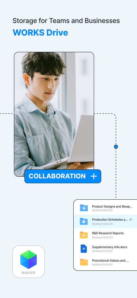 Interface móvel do Line Works Drive para armazenamento de negócios e colaboração em equipe