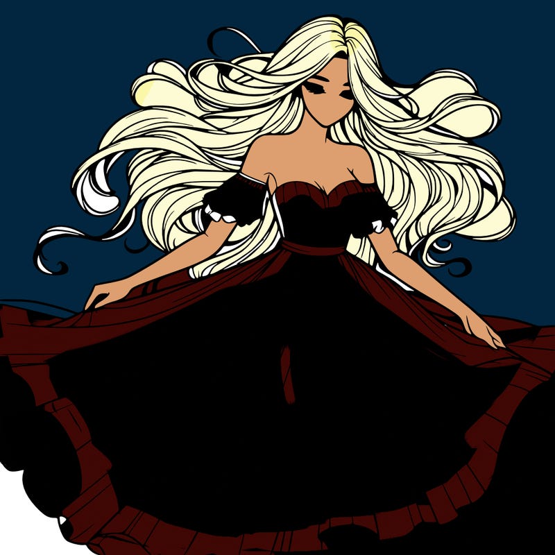 realistic woman wearing a dress that's flowing in the wind