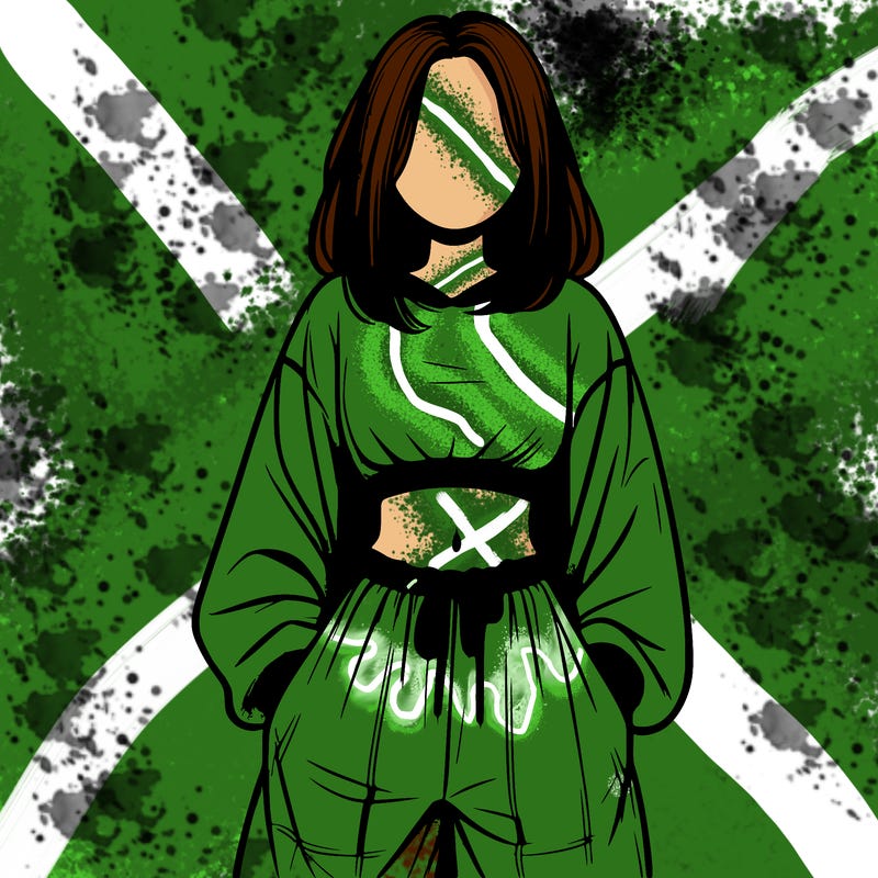 realistic girl faceless with baggy pants and a crop top