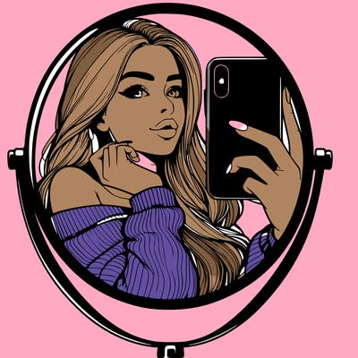 realistic girl taking mirror selfie beautiful