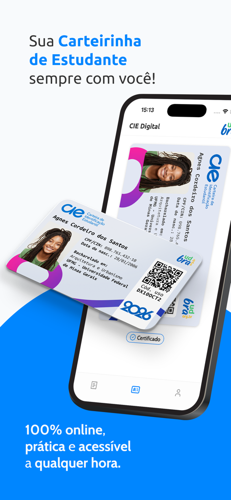 UDBRA | CIE Digital - UDBRA CIE Digital student identification card displayed on a smartphone