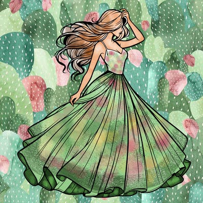 realistic woman with dress flowing in the wind