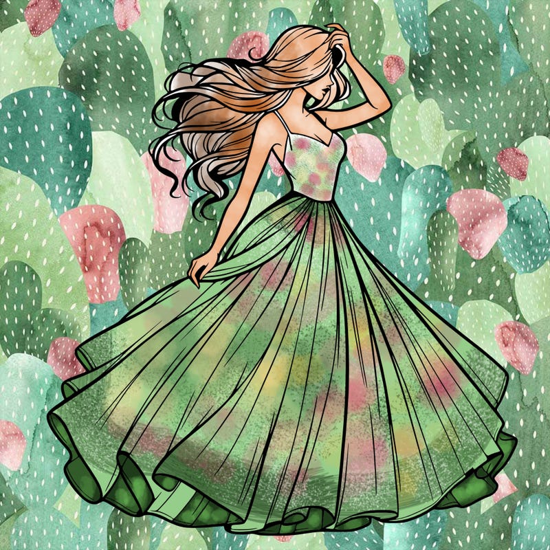 realistic woman with dress flowing in the wind