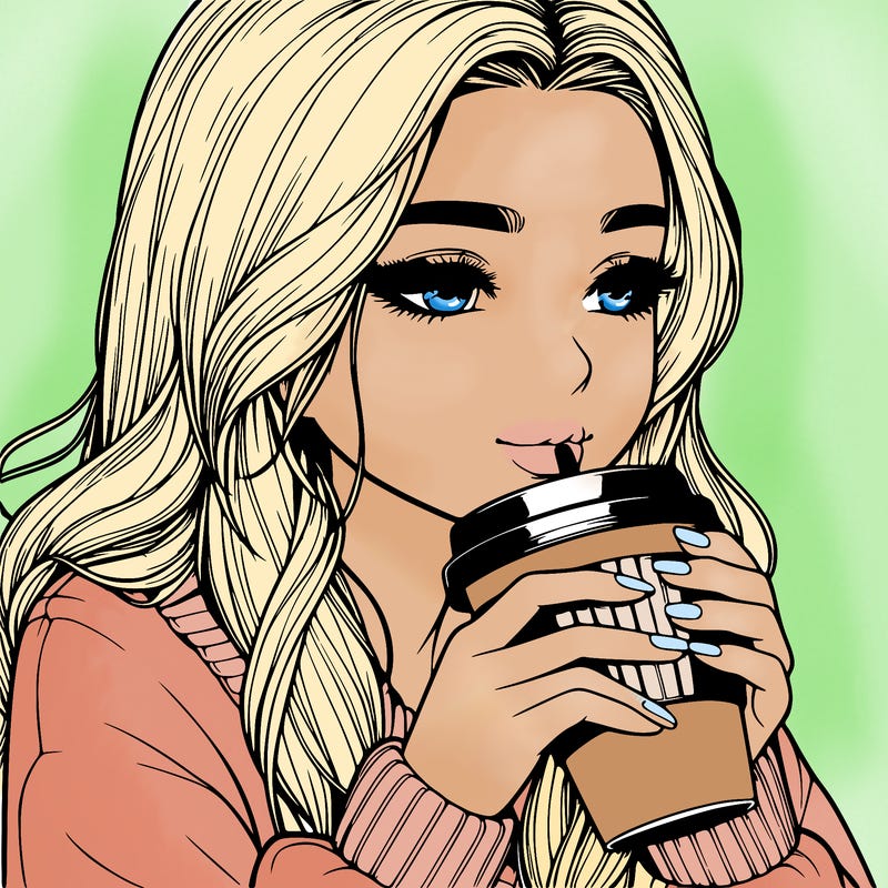 realistic girl drinking coffee