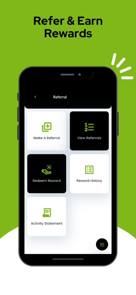 Axis Pension App - Smartphone screen showing the Axis Pension App referral page with options to make a referral and redeem rewards.
