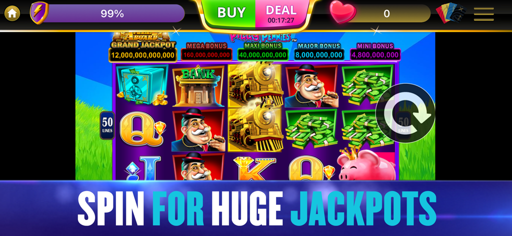Hard Rock Jackpot Casino - Hard Rock Jackpot Casino Piggy Pennies-Spielautomaten-Oberfläche mit riesigen Jackpot-Belohnungen