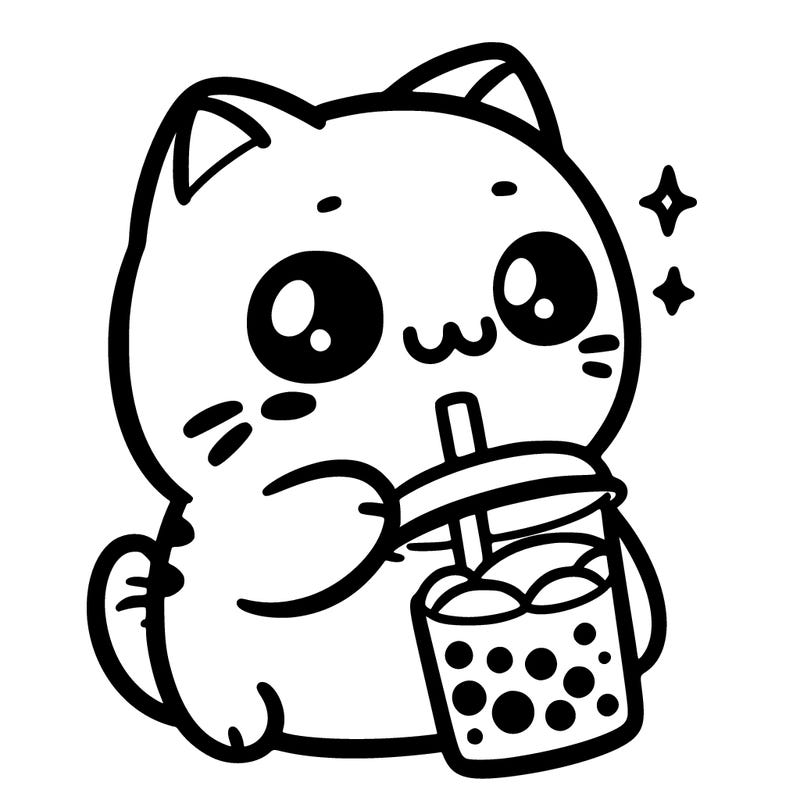 a cat drinks a boba tea