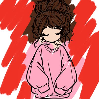 girl with baggy sweatshirt and messy bun