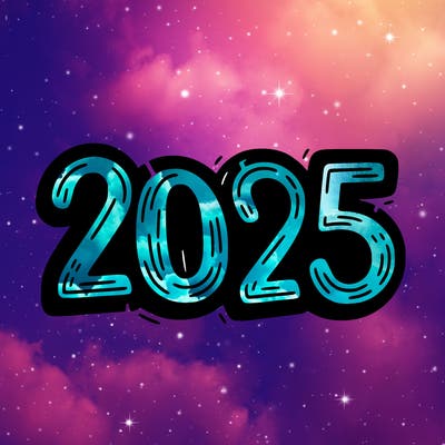 one line scrawled numbers sketch design “2025”