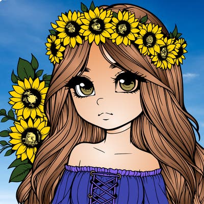 realistic girl with long hair and sunflower crown