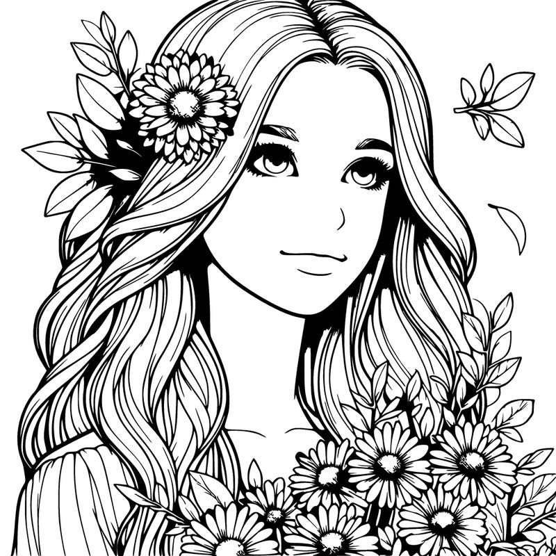 realistic girl with flowers
