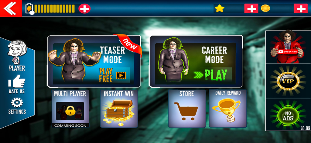 Evil Teacher 3D : Scary Game - The main menu of Evil Teacher 3D Scary Game showing career mode and teaser mode options.