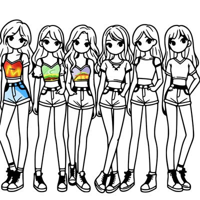 a group of girls wearing crop tops and shorts