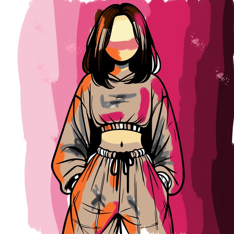 realistic girl faceless with baggy pants and a crop top