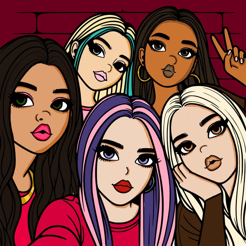 group of teen girls friends y2k up close in a selfie