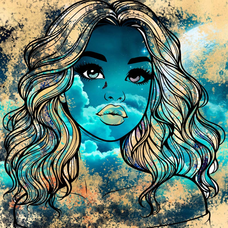 realistic girl with wavy hair and lips