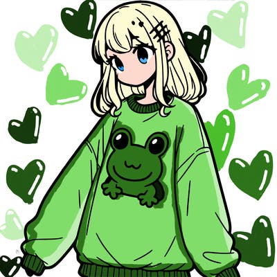 girl wearing frogging sweatshirt