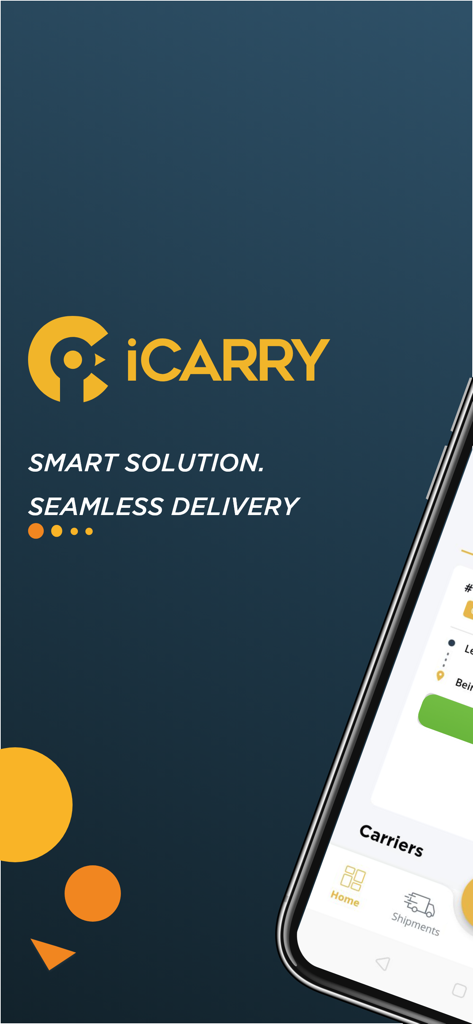 iCARRY - iCARRY app splash screen with the slogan smart solution seamless delivery