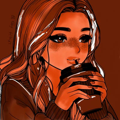 realistic girl drinking coffee