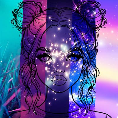 realistic girl with two buns in hair and lips