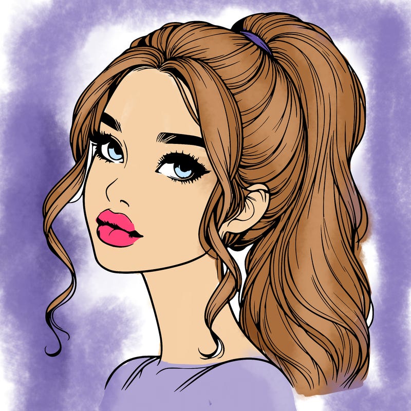 realistic girl with a ponytail on her hair and lips