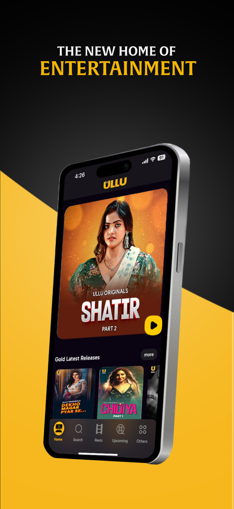 Smartphone displaying the ULLU streaming app interface with Indian web series thumbnails