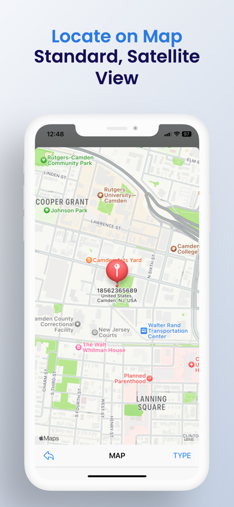 Number location tracker Finder - Map view showing the registered location of a phone number