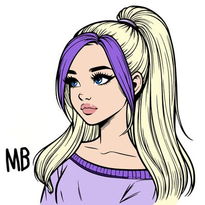 realistic girl with a high ponytail