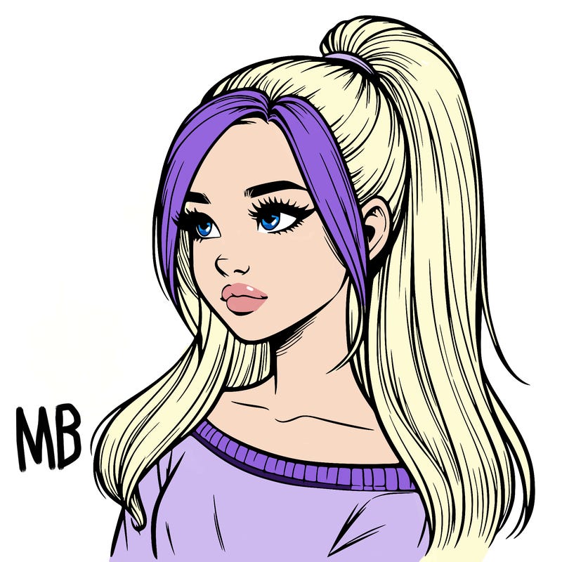 realistic girl with a high ponytail