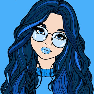 girl with long hair and freckles and glasses realistic
