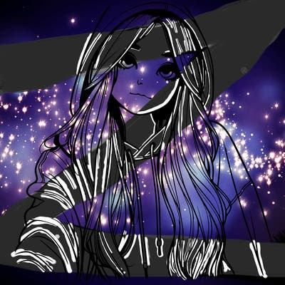 realistic girl with long hair and baggy sweatshirt and face